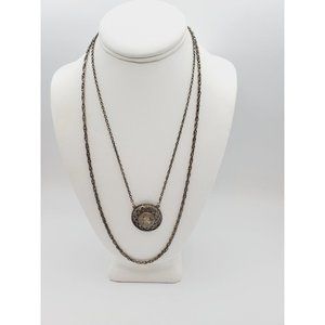 PL marked round Clover pendant double chain 19" necklace
